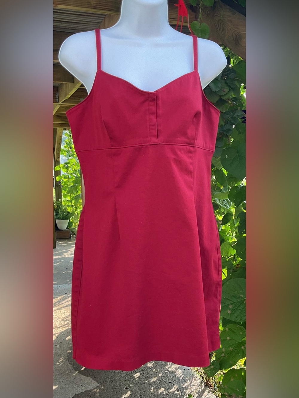 Y2K Express World Brand Stretch Red Mini Dress Spaghetti Strap Cotton Lycra Size